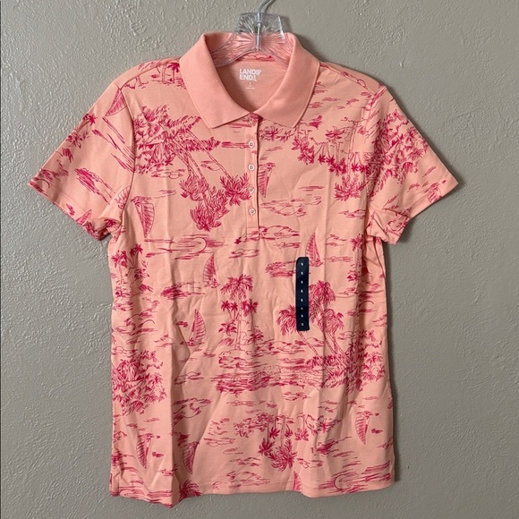 Lands End Polo Women’s Tropical Palm Peach Small - Picture 1 of 5